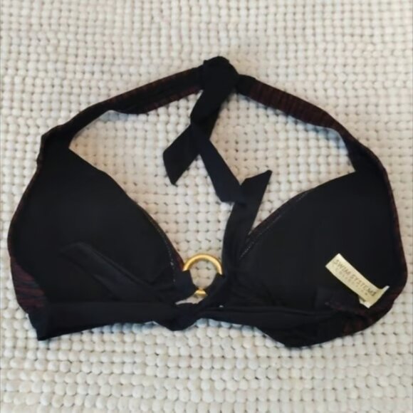 Swim Systems Black Maroon Swimsuit Bikini Top Halter Size SML NWT #M-366 - Picture 2 of 8